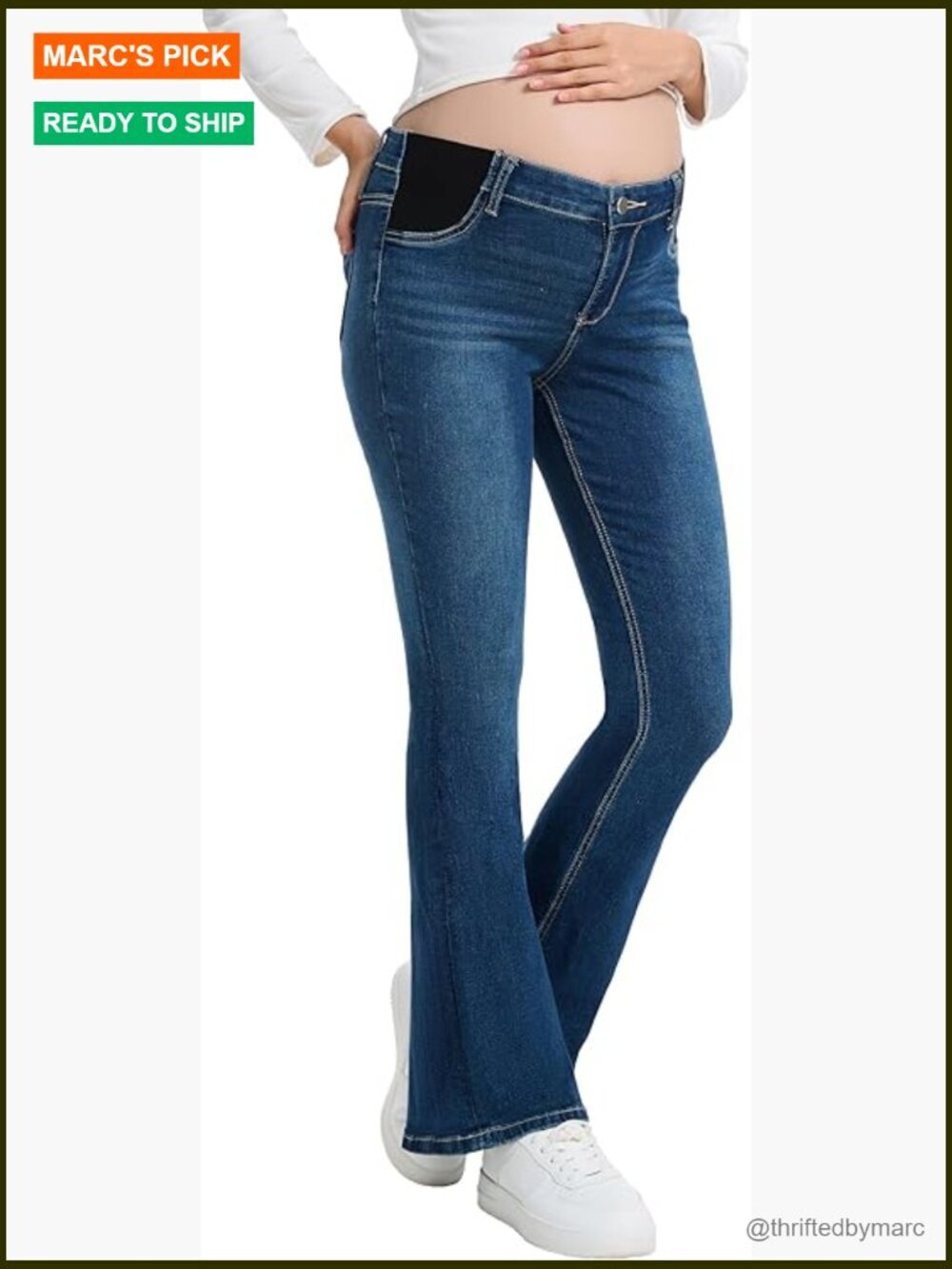 Maternity Bootcut Jeans High Waist Stretchy Denim Pants with Pockets